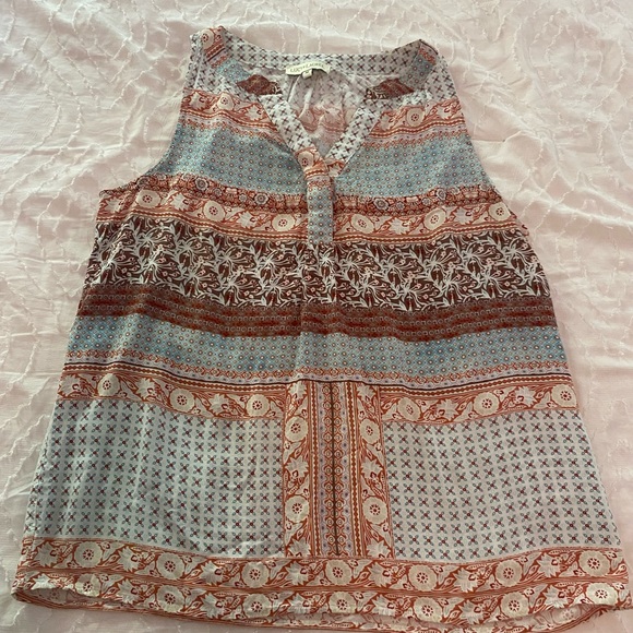Anthropologie Lucy & Laurel Brown and Blue Sleeveless Boho Blouse Size M - Picture 2 of 5